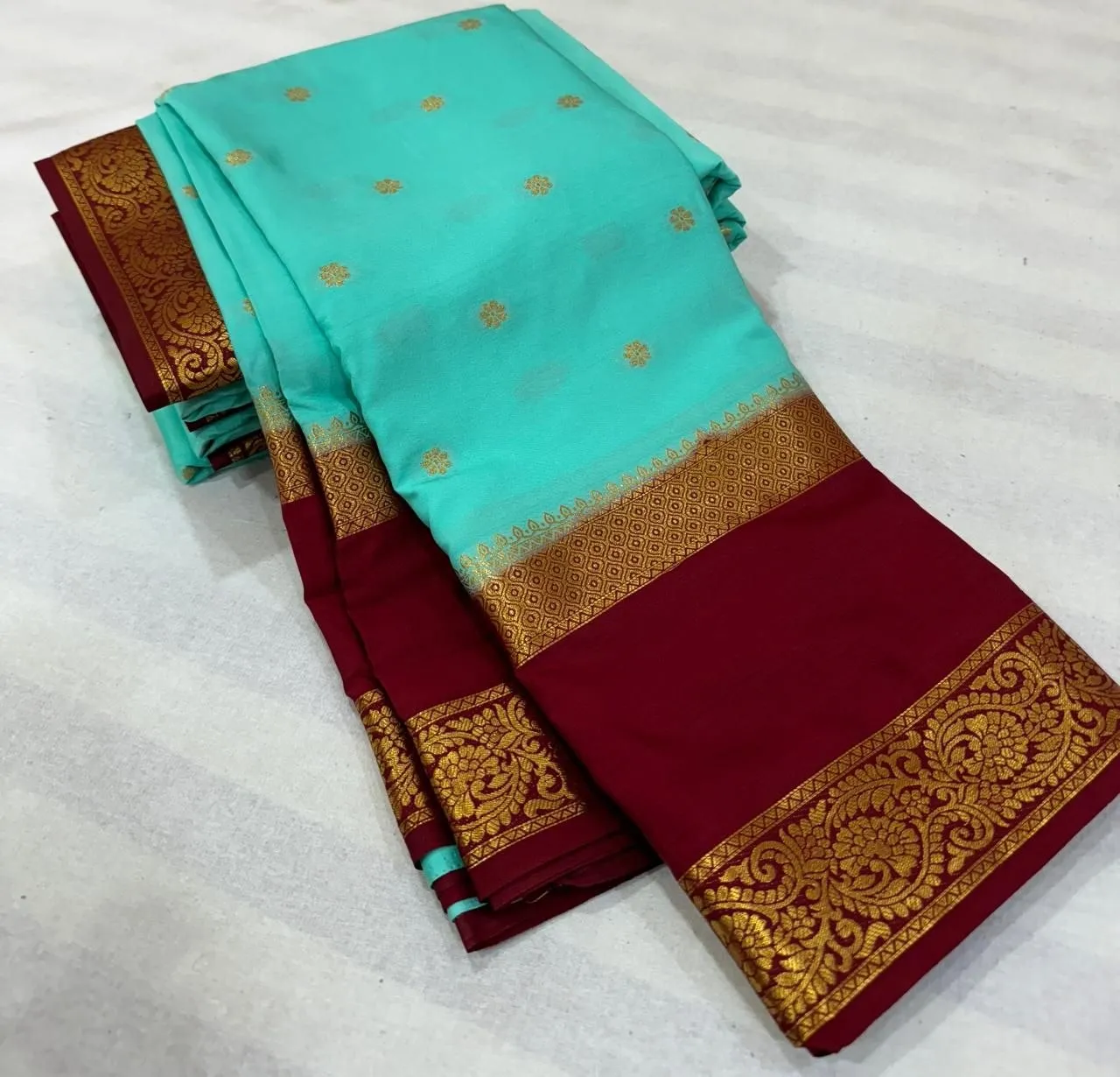 Royal Turquoise Semi Premium Mysore Crepe Silk Saree